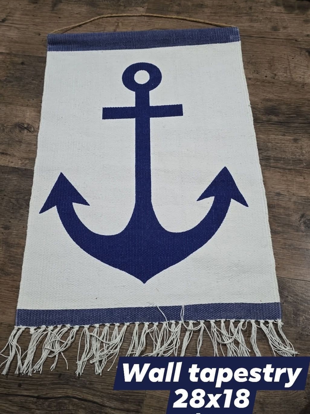 Source Unknown Navy and Cream Anchor Wall Tapestry